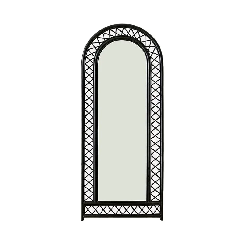 

Natural Indonesian rattan full-body rattan mirror, black retro bedroom, antique floor-to-ceiling full-length mirror, home cloak