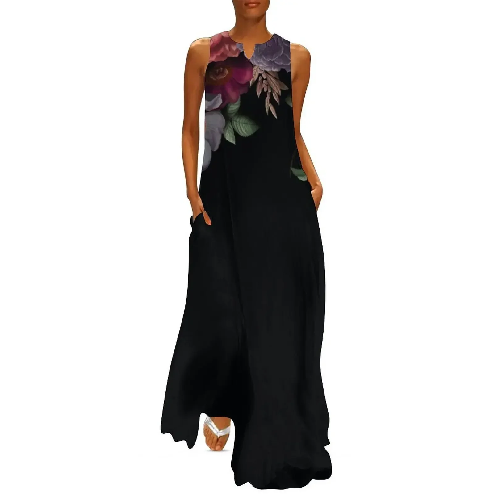 

Antique Botanical Night Watercolor Roses on Black Botanical Night Garden Long Dress Long dress woman women dresses Dress