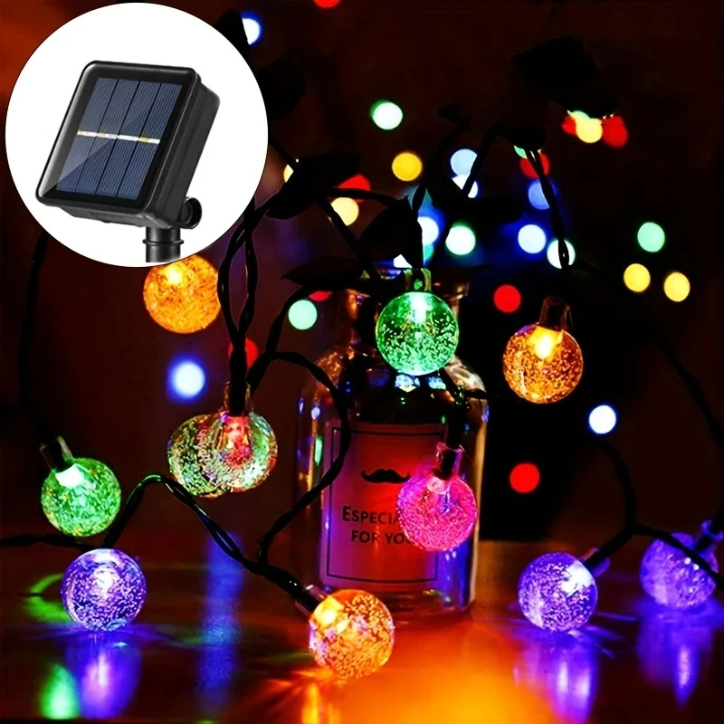 100 LED Solar String Lights Warm White Waterproof Outdoor Crystal Globe Lights for Garden Christmas Festival Decor-Multicolor