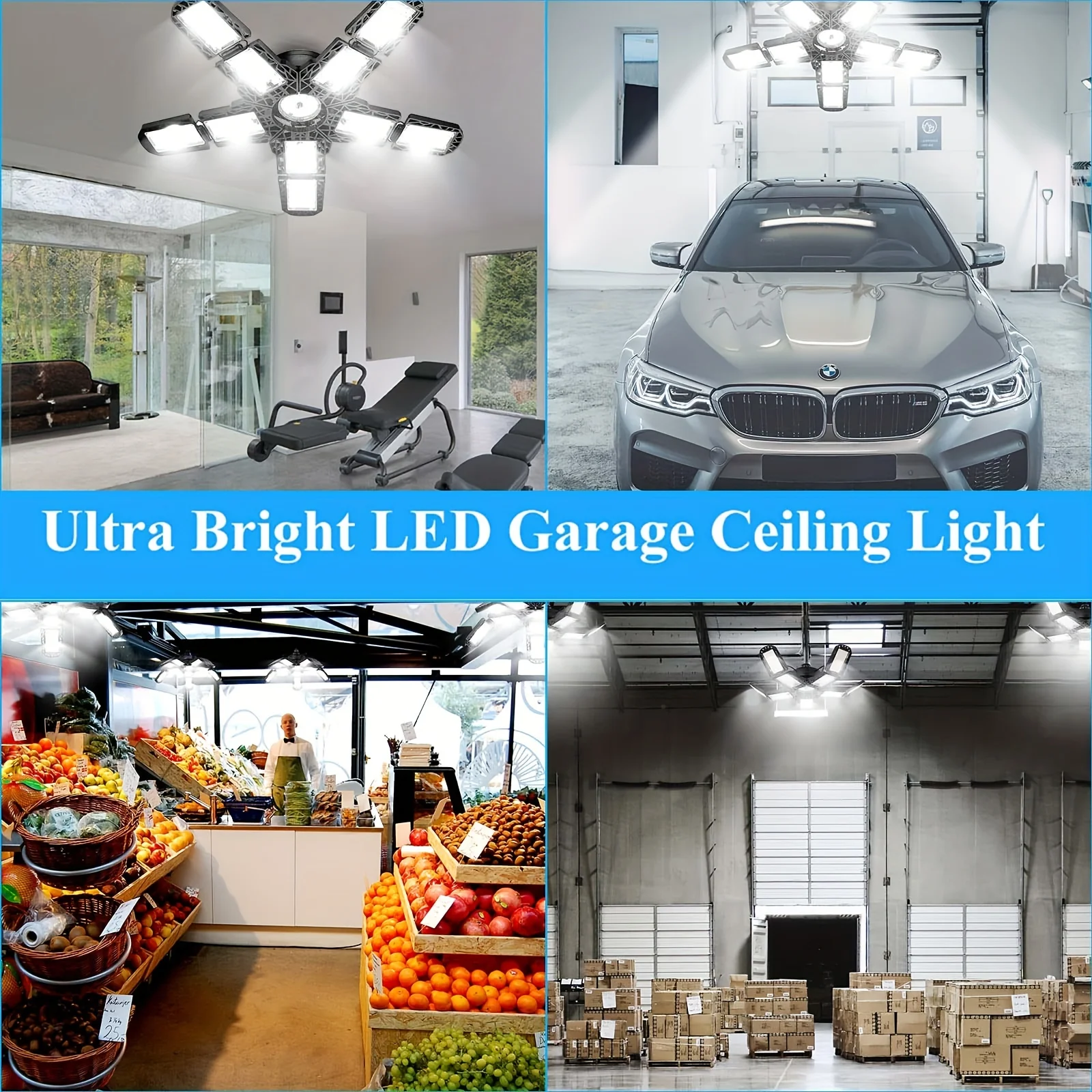 Deformable LED Garage Light With Adjustable 3/5/10 Panels LEDE26/E27 Ceiling Lamp Industrial Lighting  for Workshop Shop Storage