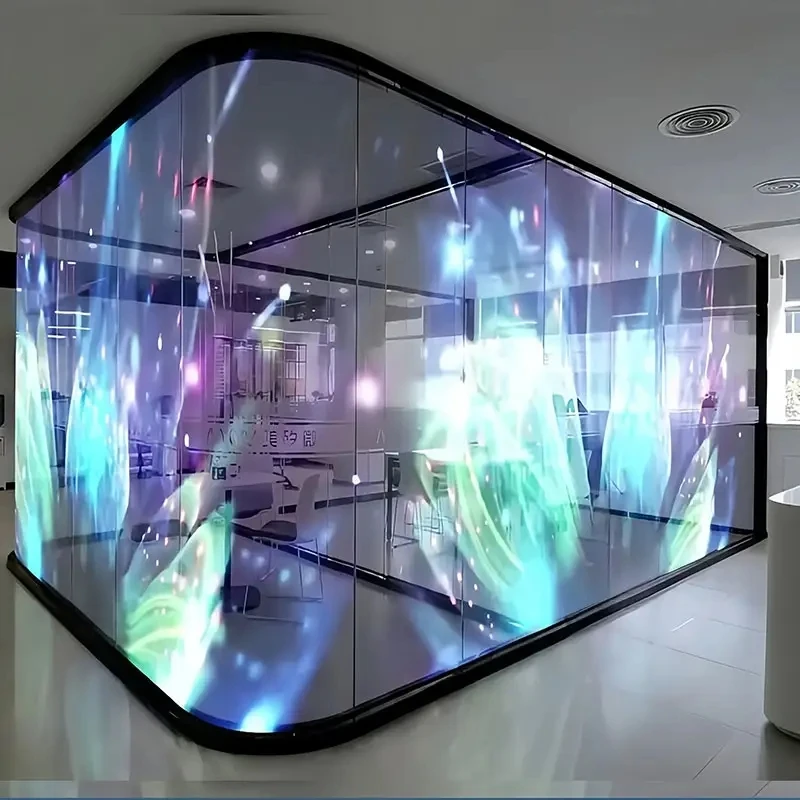 Colorful Indoor 4mm Pixel Pitch LED Crystal Film Screen 5V Transparent Anti-Glare Video Wall For Airport Education Elevators OEM