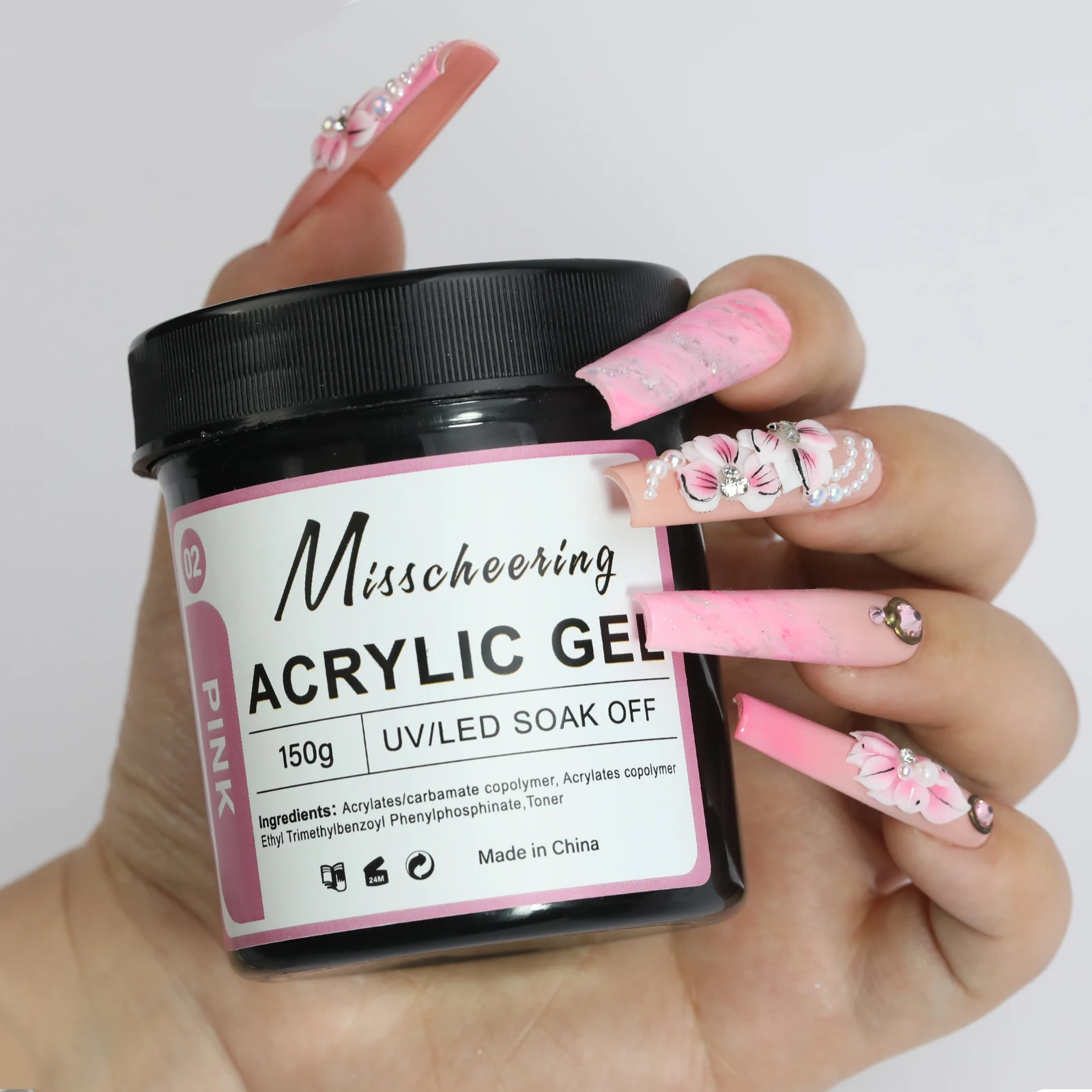 150g เจลต่อเล็บเจลลี่สีขาวสีชมพูเล็บอะคริลิค UV LED เจลกึ่งถาวรเคลือบเงาเครื่องมือขยาย