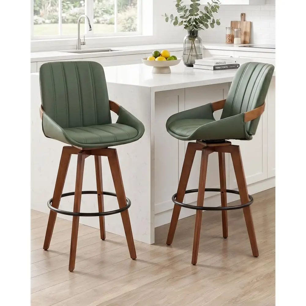 

Set of 2 30 Inch Leather Swivel Bar Stools with Backs, Upholstered for Kitchen Island