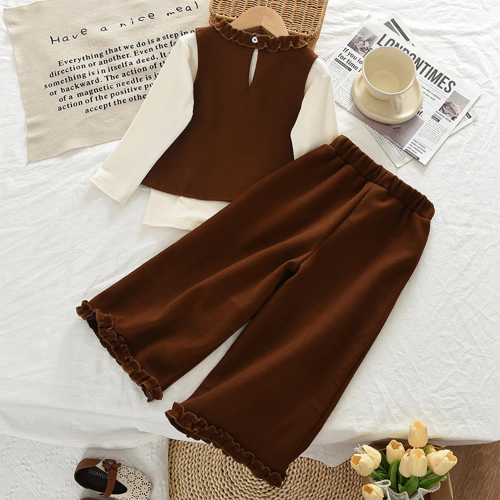 Bear Leader Autumn Fashion New Children's Three Piece Set Spring Korean Version Gray Girls Clothes Long Sleeved Top+Vest+Pants