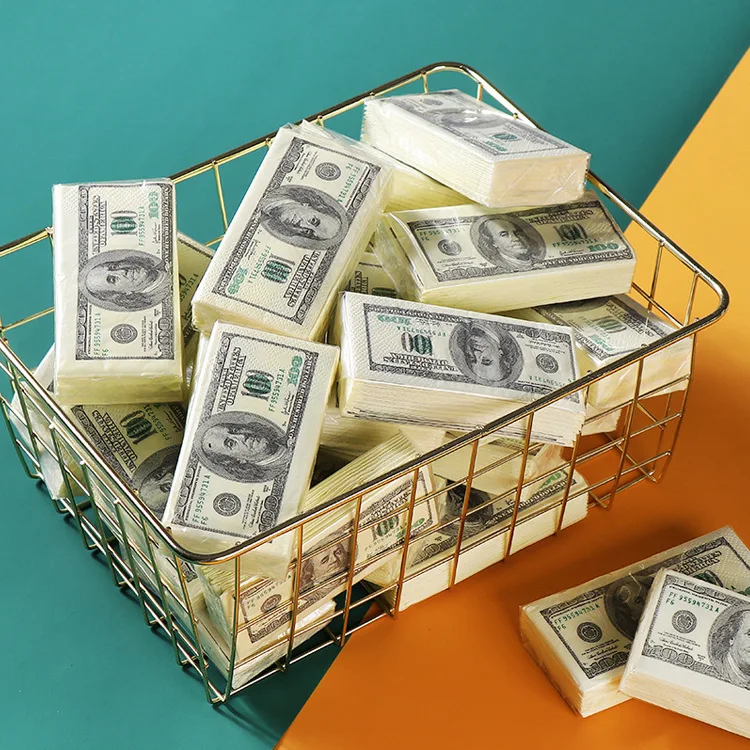 4/6/8 قطعة الإبداعية مضحك 100 دولار المال المناديل الورقية المطبوعة سميكة 3 طبقات المرحاض حمام جيب المناديل الورقية لوازم الحفلات #4