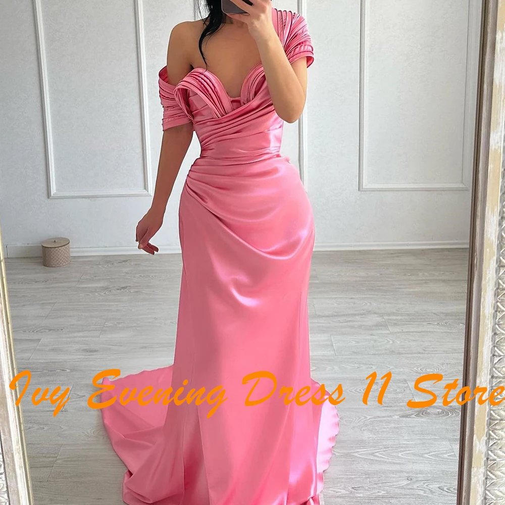 Vestido de noche moderno personalizado con escote en forma de corazón y hombros descubiertos, vestido de fiesta plisado de manga corta de sirena elegante, vestidos para mujer