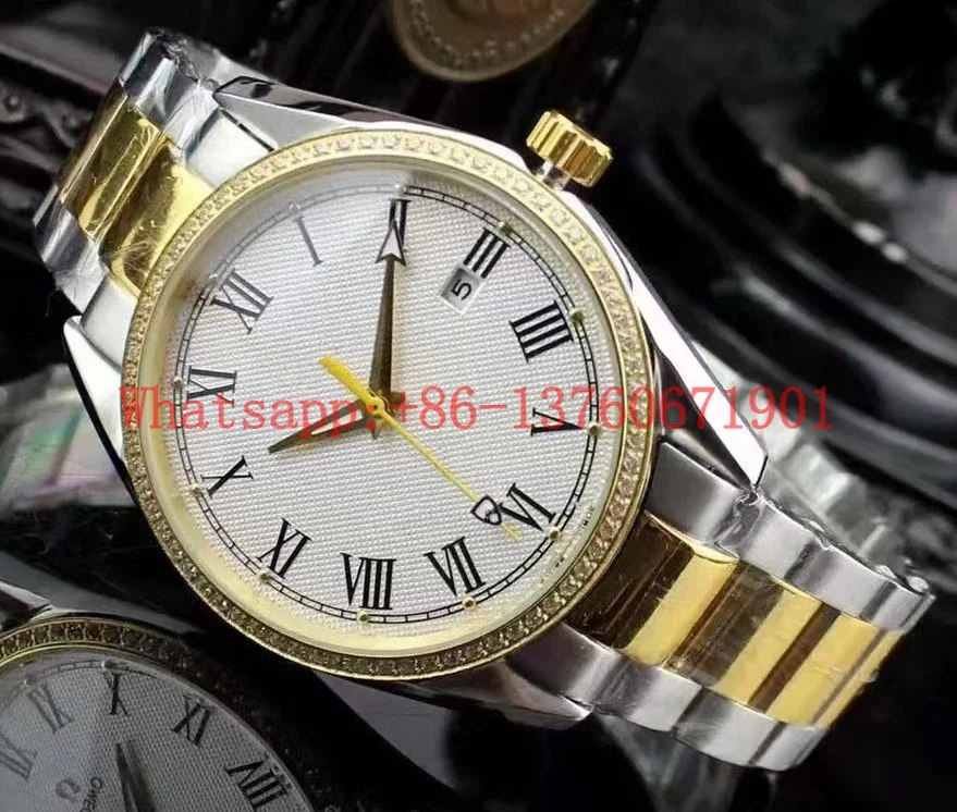 Luxury New Mens Automatic Mechanical Watch Stainless Steel Diamonds Silver Gold Black Leather Sapphire Glass Rome Dial 40mm