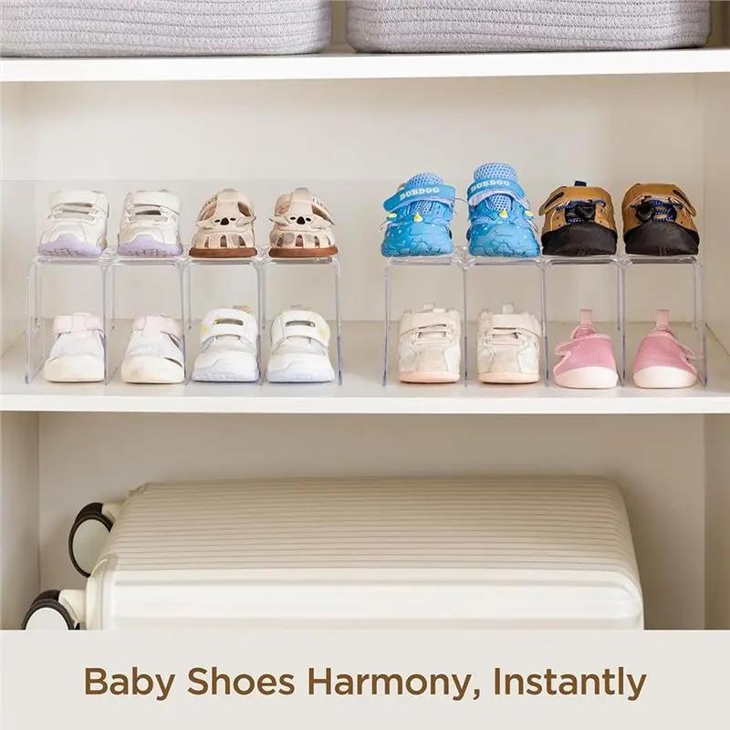 A03F-2Pcs Clear Acrylic Kids Shoe Rack For Closet Organizers Storage Tackable Shoe Shelf,Desk File Sorter Book Small Shoe Rack