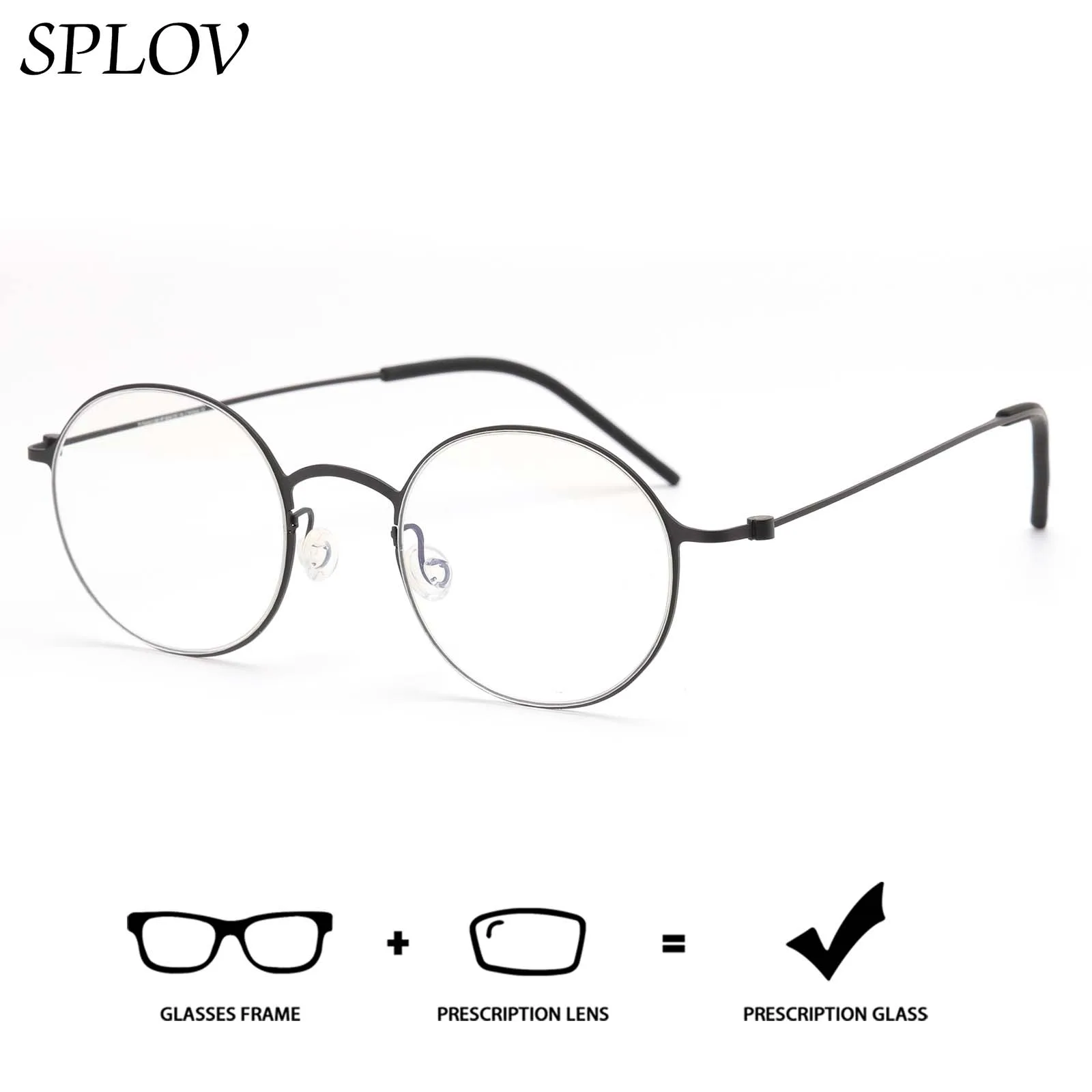 

SPLOV Ultra Light Pure Titanium Round Frame Prescription Glasses Customized HD Optical Lenses Men's and Women's Retro Glasses