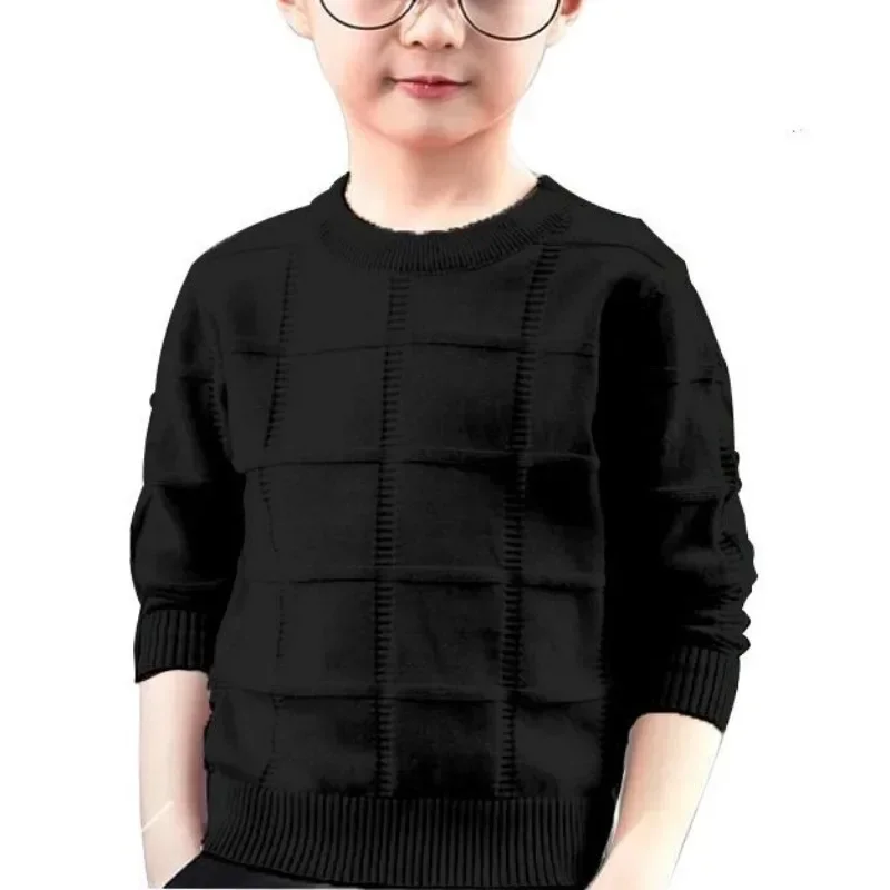 Boys' Autumn Winter New Fashion Round Neck Long Sleeve Solid Color Thread Shirt Casual Kids Children's Clothing Sweaters Tops