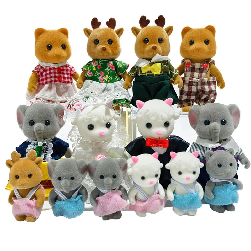 1:12 familia de animales del bosque simulación familia del bosque muñeca Reno Panda figuras de animales muebles en miniatura DIY juguetes regalos para niños