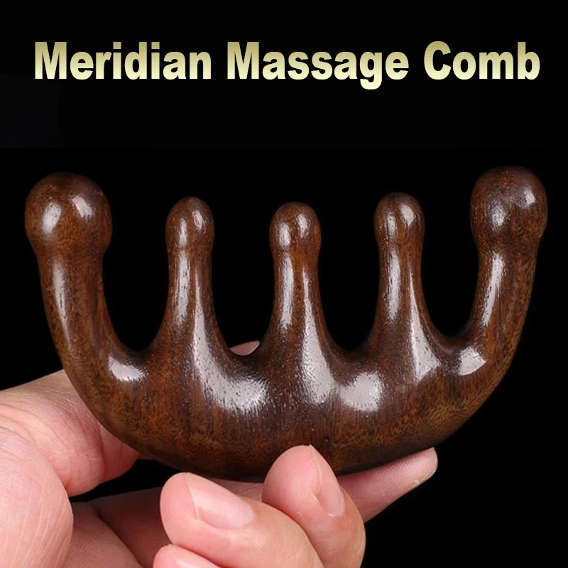 Meridian Massage Comb Five-Tooth Handleless Chinese Acupuncture Head Comb Blood Circulation Sandalwood Scalp Meridian Comb