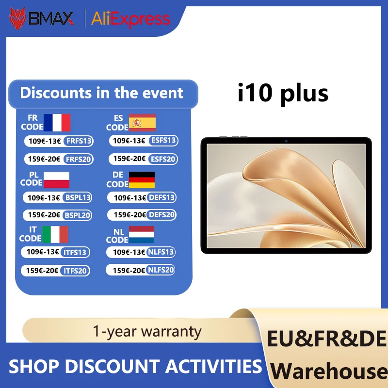 BMAX Android 15 MaxPad I10 Plus Tavoletta da gioco commerciale 4 GB + 12 GB Espansione 128 GB Processore a otto core Schermo da 10,1 pollici