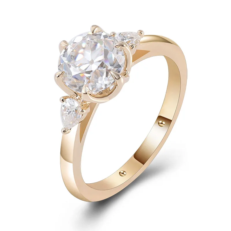Provence 10k14k  Yellow Gold Moissanite Three-Stone Ring With Round cut 8mm For Women Party Wedding Anniversary Fashion Gift