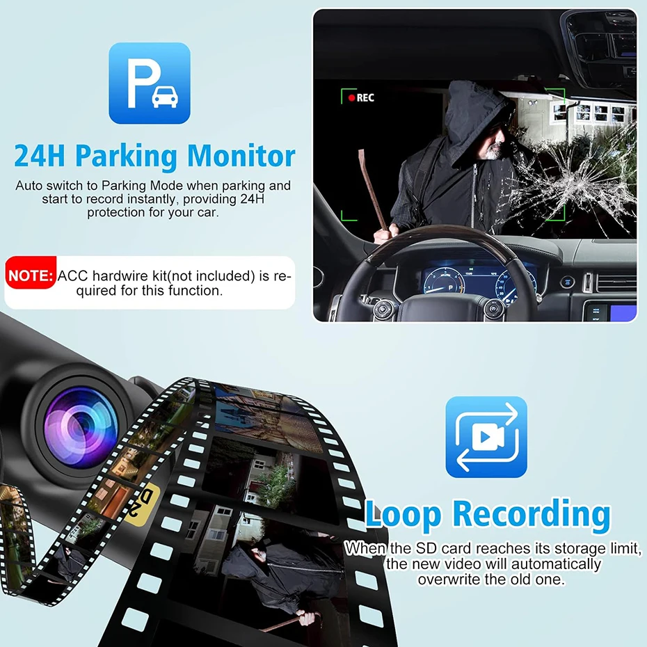 2K كاميرا داشكام لسيارة DVR داش كام في السيارة Q3 مسجل فيديو التحكم الصوتي في حالات الطوارئ للرؤية الليلية واي فاي APP رصد WDR