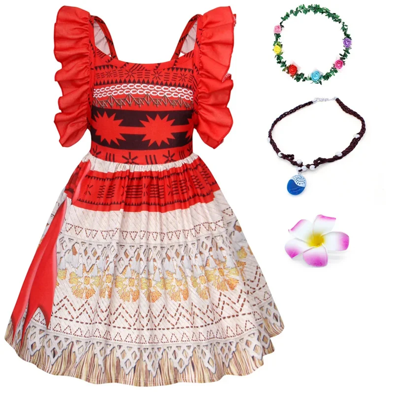 أزياء الأميرة موانا للمغامرات من Jurebecia-Ocean للفتيات ، فستان حفلة عيد ميلاد ، ملابس هالوين بظهر عاريا مع إكسسوارات