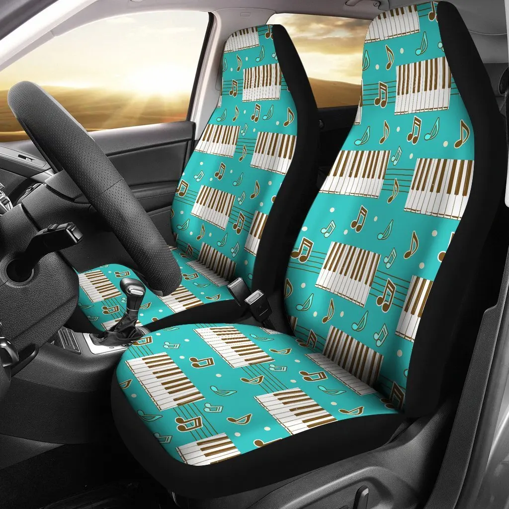 Piano Pattern Print Seat Cover Car Seat Covers Set 2 Pc, Car Accessories Car Mats