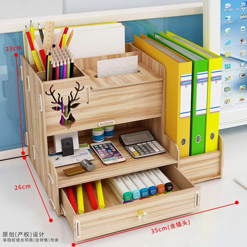 HCKG-portalápices nórdico Lns, caja de almacenamiento creativa para oficina, escritorio, caja de papelería, estante de madera de gran capacidad, caja de libros de madera