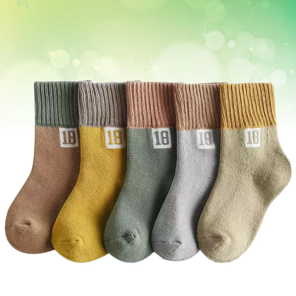 

5pcs Baby Cotton Socks Mid-Calf Length Soft Non-Slip Warm Socks For Kids Newborn Toddler Spring Autumn Winter Wear