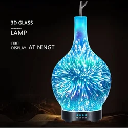 Humidificateur d'air à feu d'artifice 3D pour la maison, machines aromatiques en verre, diffuseur d'huiles essentielles à ultrasons, 4 chronométrages, 7 lumières LED, 100ml