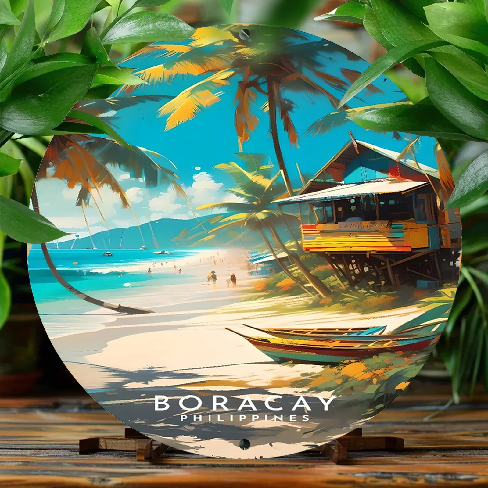 Boracay Philippines 20.32x20.32cm Round Aluminum Wall Sign - Vintage Carved, UV & Scratch Resistant, Waterproof, Pre-Drilled, Pe