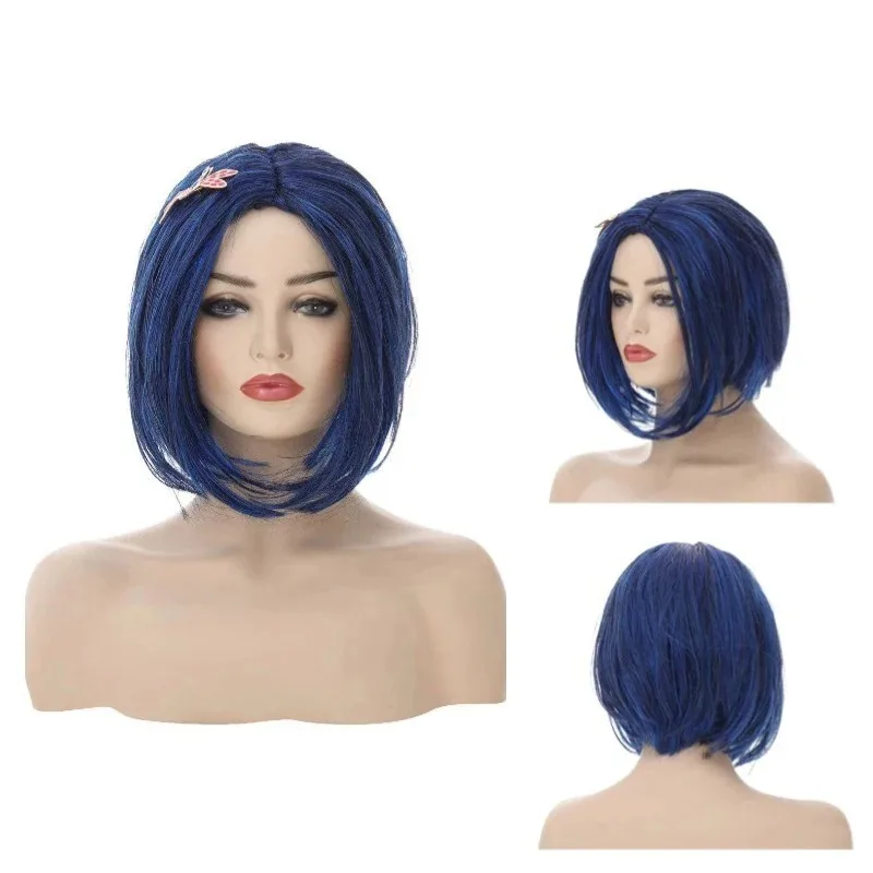 كارولين لعب دور الشعر القصير أنيمي كورالاين البطلة دور النمذجة شعر مستعار الأزرق بوب امرأة الملابس اليومية مباراة رأس الطالب #2