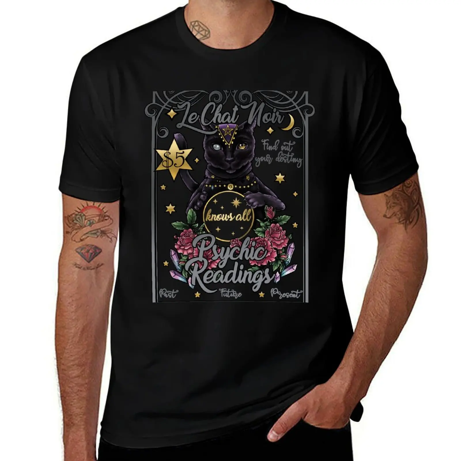 Fortune Teller Black Cat T-Shirt Big and Tall Solid Color T-Shirt