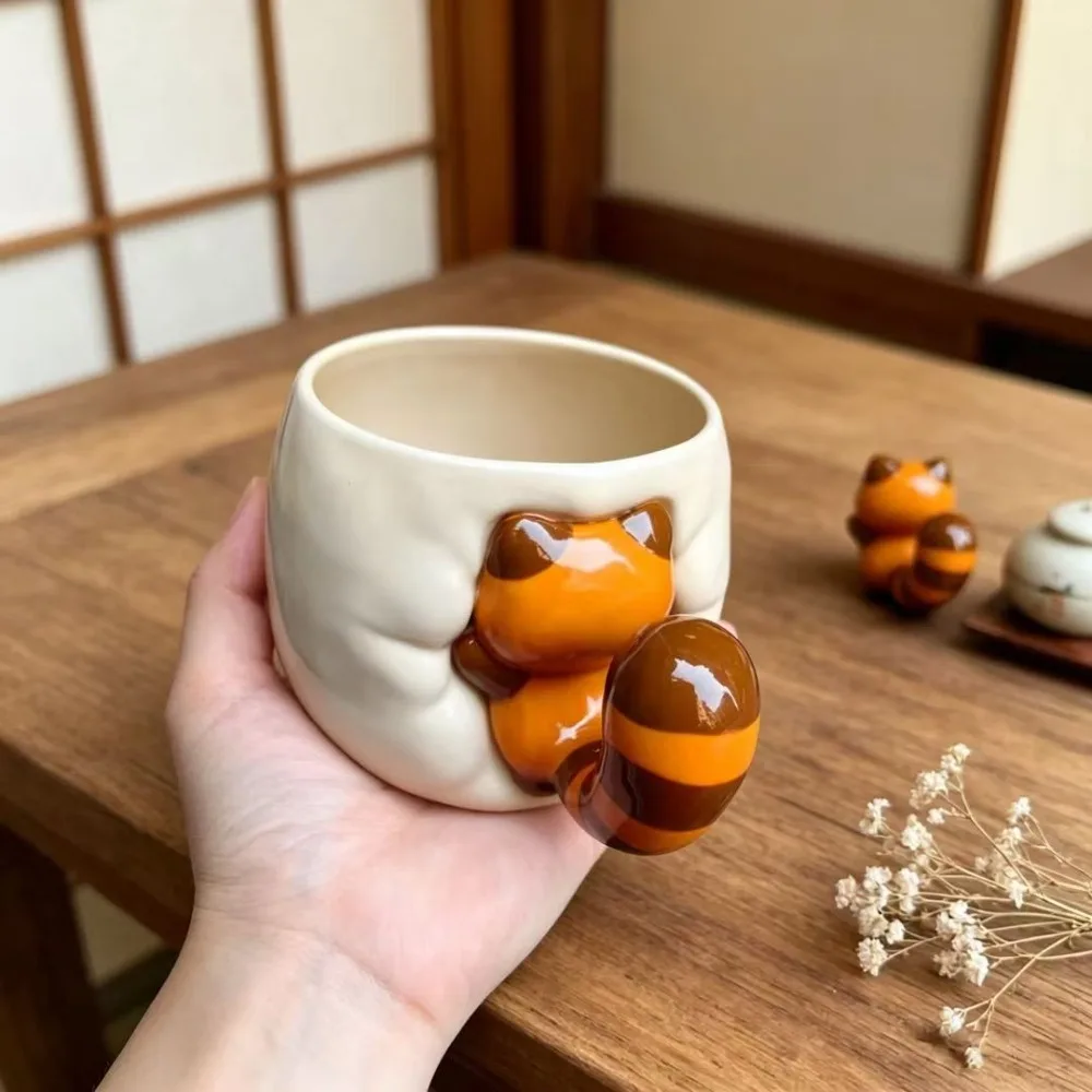 Niedliche Keramiktasse in Rotpanda-Form, Waschbär-Becher, Kreative Hochwertige Kaffeetasse mit Griff, Geschenk-Trinkgeschirr