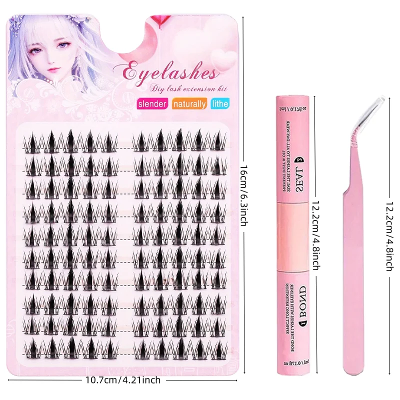 مجموعة رموش أنمي سوداء رائعة مكونة من 10 صفوف - رموش صناعية مع لاصقة وسدادة، طبيعية، ديناميكية، طول DIY 10-13 مم
