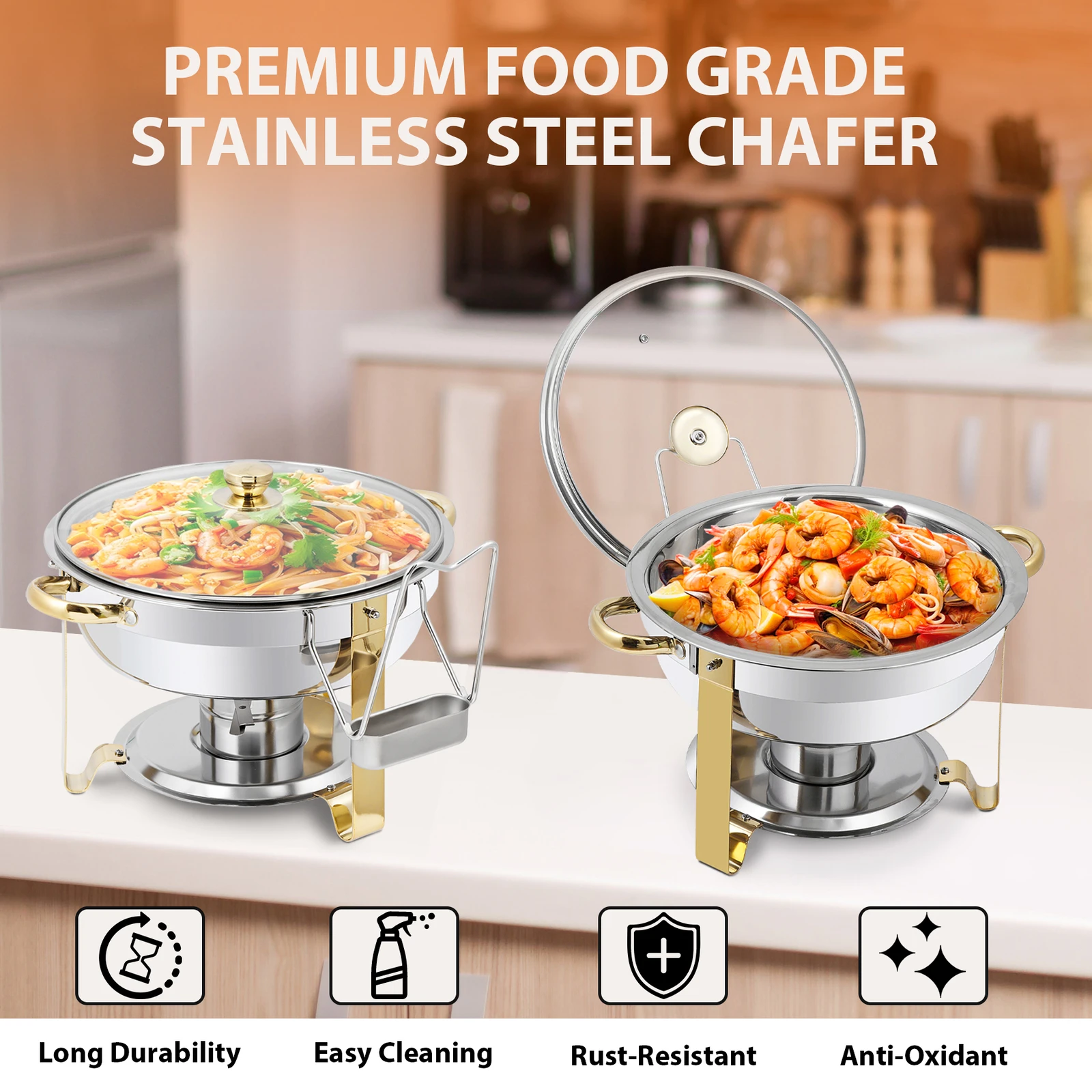 

5 Qt Chafing Dishes for Buffet with Glass Lid and Holder Stainless Steel 2PCS