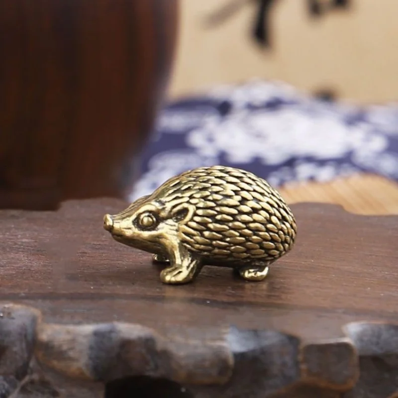 Mini Brass Hedgehog Ornament Metal Animals Statue Figure Antique Tea Pet For Home Office Desk Decor Gift