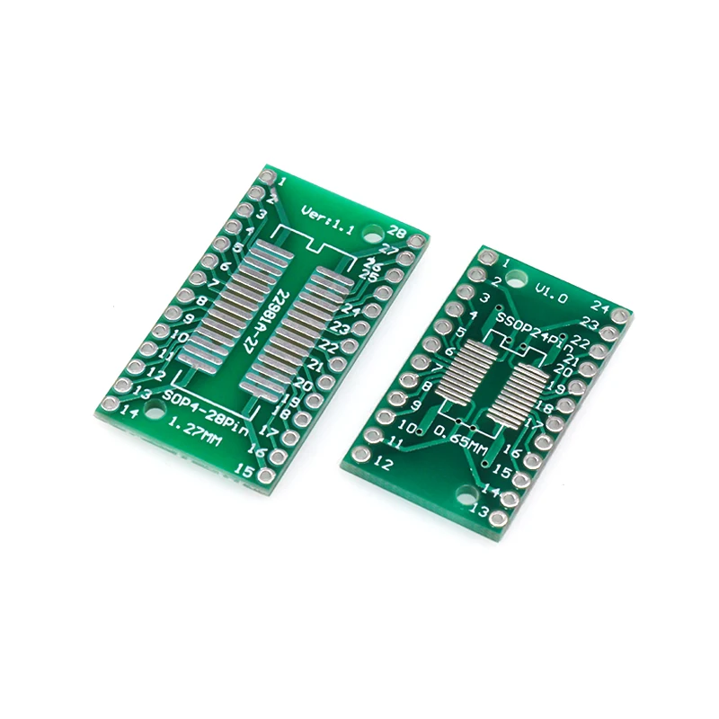 500pcs/lot PCB Conversion Board SMT to DIP 0.65/1.27mm  SOP8/14/16/20/28P FR4 Green Solder Mask Tin Plated