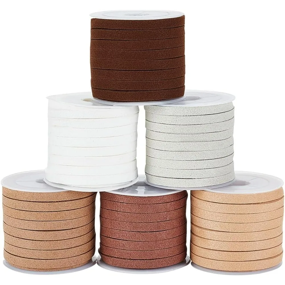 

Шнур из искусственной кожи 5 мм, 6 цветов, замшевый шнур, плоский замшевый шнур из микроволокна, 32,8 ярда/30 м, кожаная кружевная нить для ожерелья