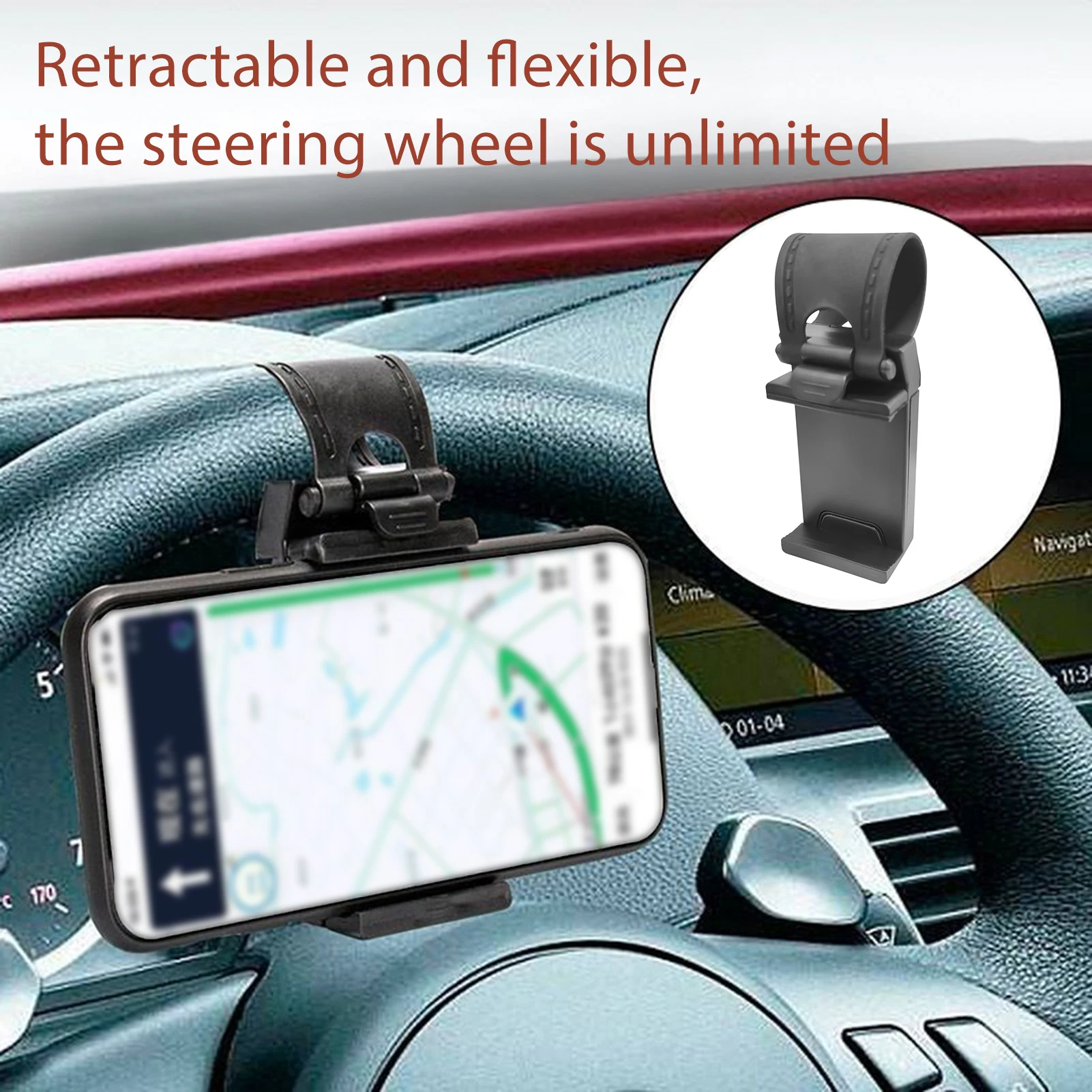 Car Steering Wheel Phone Holder Hook‑Type Universal Lazy Car Phone Mount Clip Stand Phone Fixed Bracket for Driving Navigation