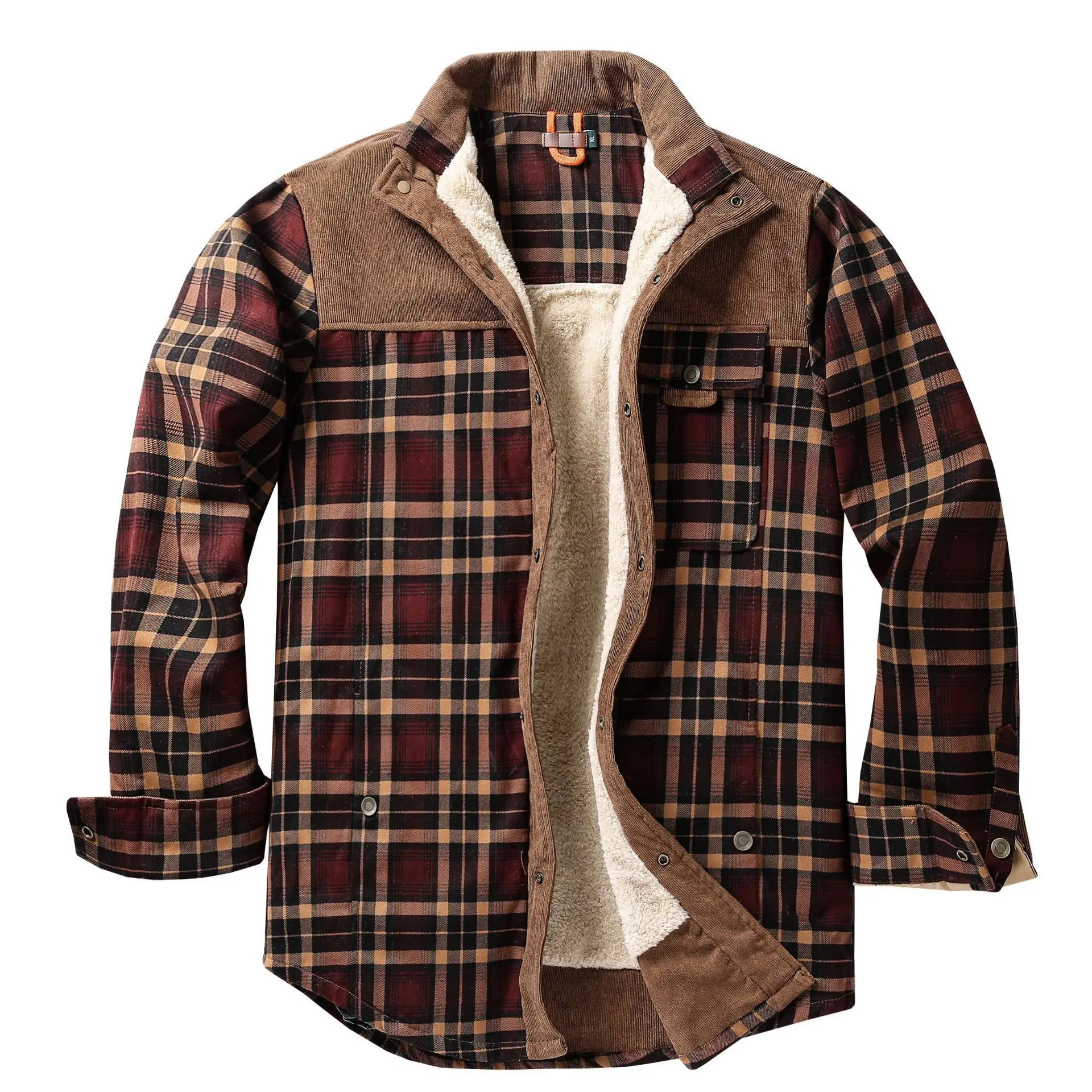 Winter Fleece Plaid Shirt Jacket Men's Plus Size Cotton Warm Outerwear