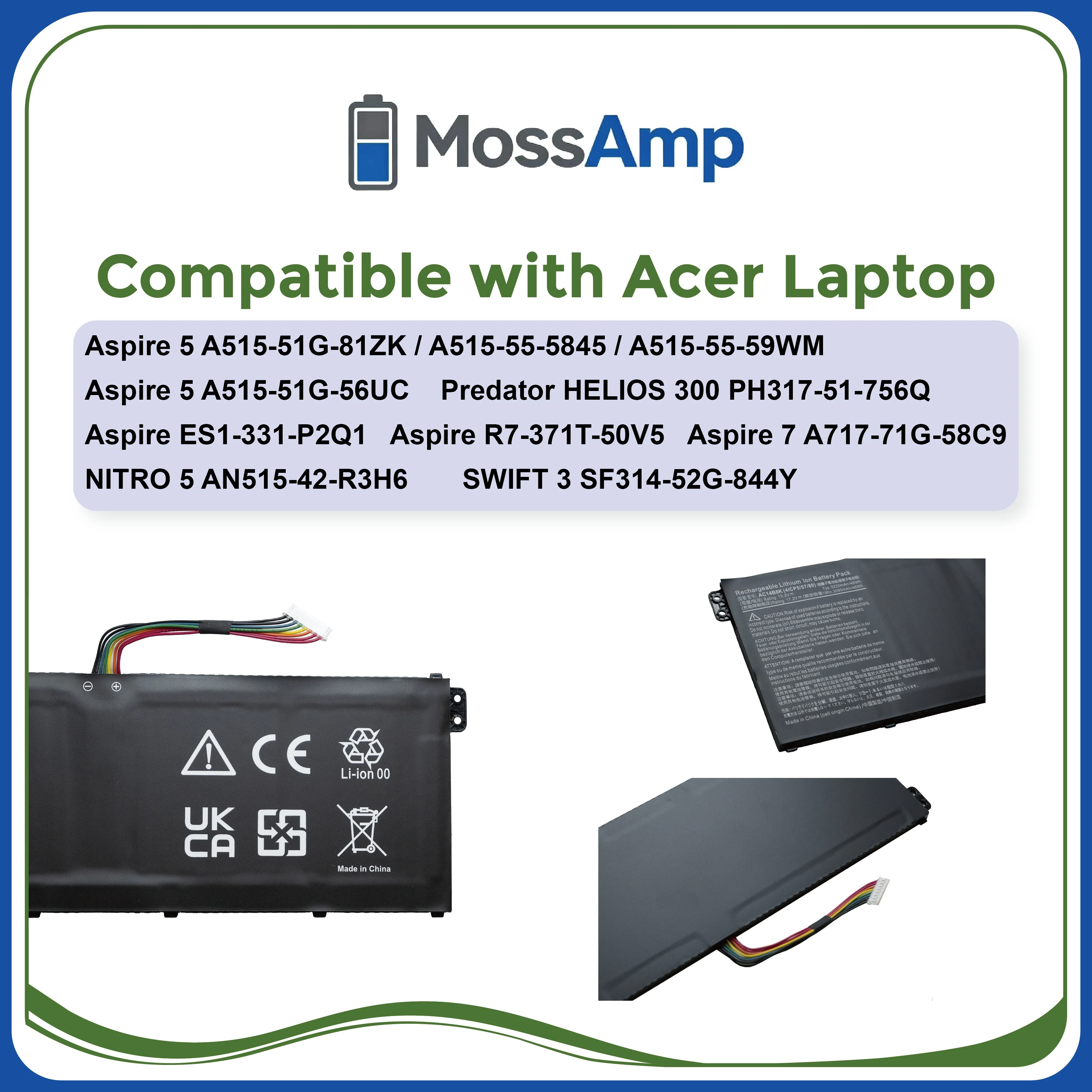MossAmp AC14B8K Laptop Battery for Aspire Swift Chromebook Nitro E3-111 ES1-511 ES1-520 ES1-531 ES1-731 V3-371 V3-111 3 SF314-51 - view 2
