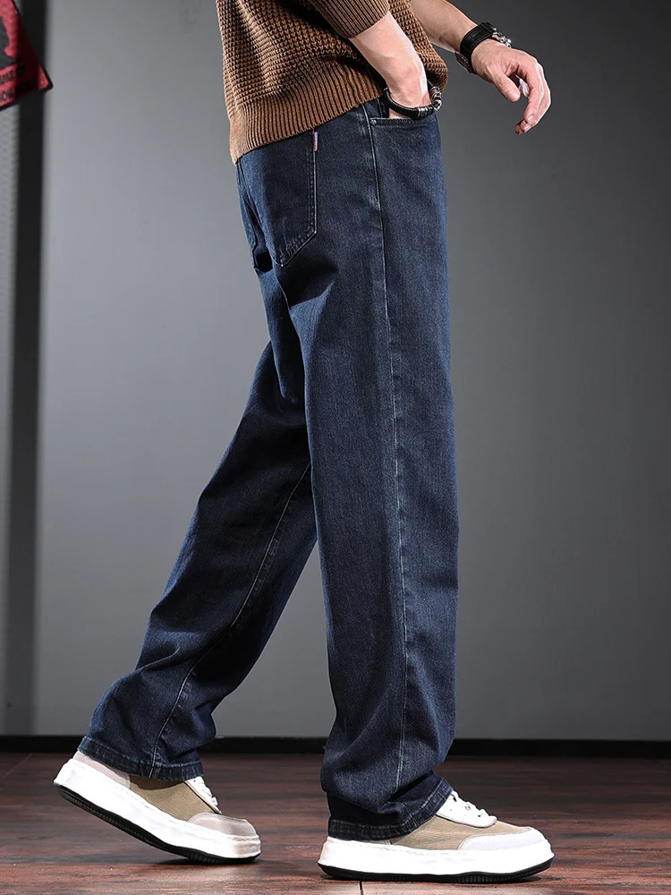 Blue Baggy Jeans Men Casual Solid Color Straight Pants Korean Style Clothing Streetwear Loose Denim Trousers