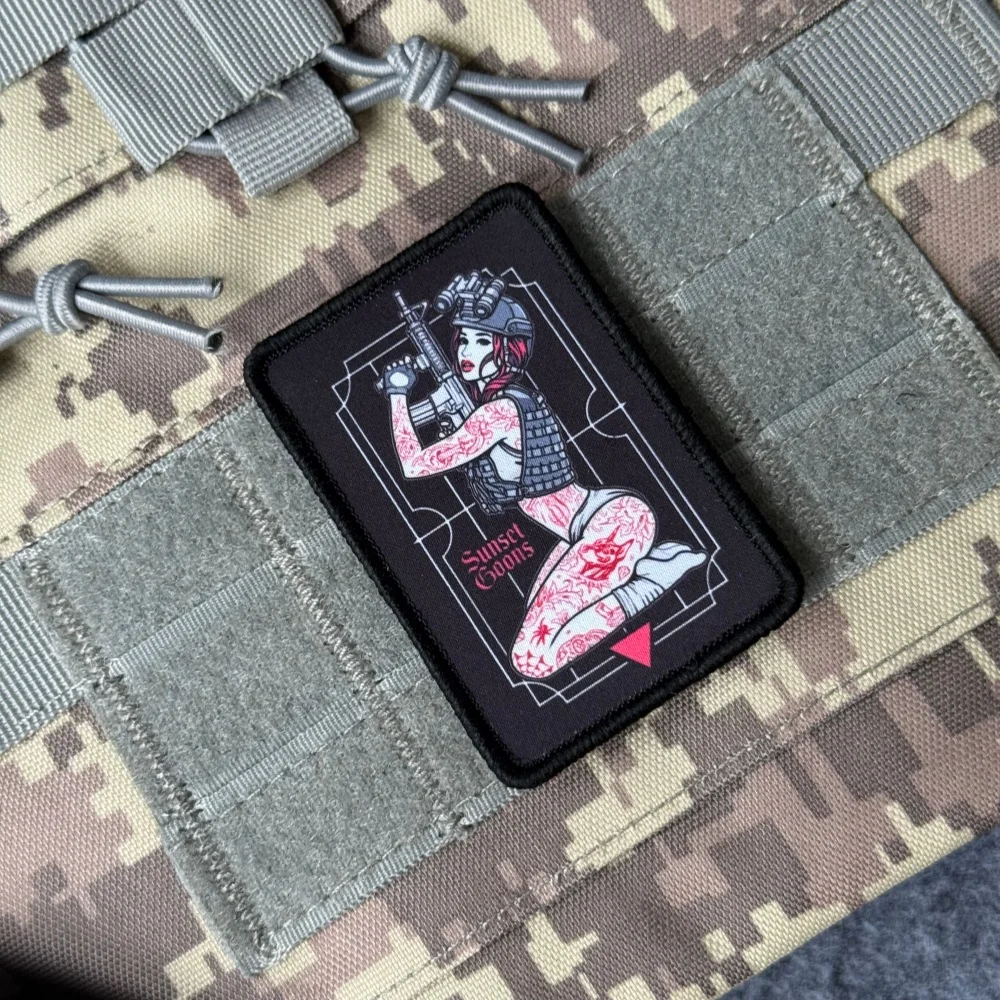 Morale Tactical Patch Tattooed Girl Night Vision Helmet Printed Hook & Loop Badge Military Emblem for Jackets Backpack DIY Decor