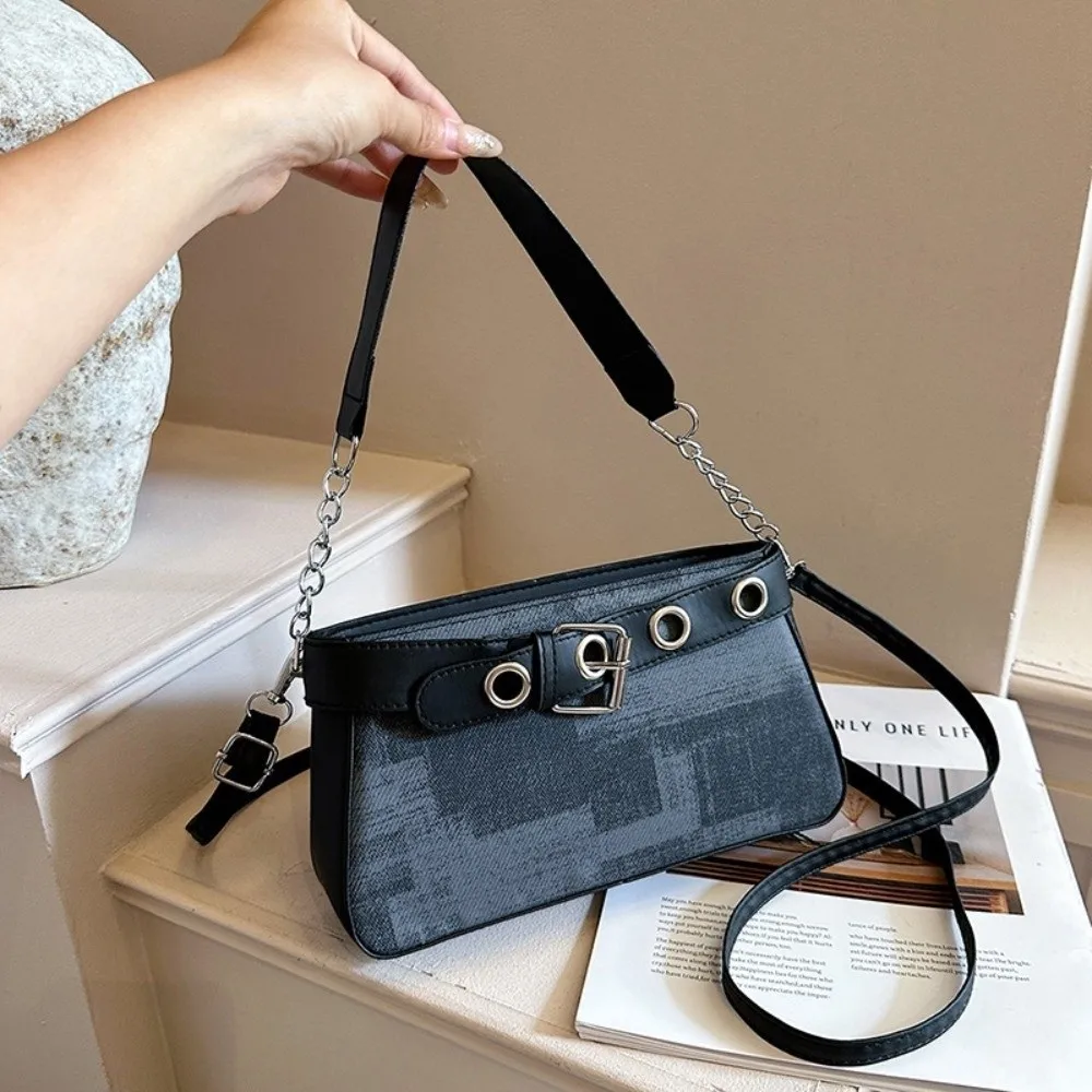New Motorcycle Style Square Bag Buckle Detail Fresh Color Handbag Chain Decor Chain Purse Shopping