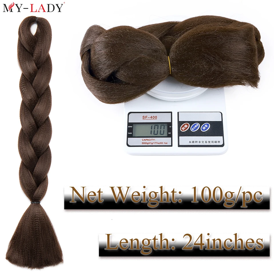 My-Lady 24inch Synthetic Single Double Ponytail Jumbo Braids Rainbow Ombre Color Crochet Braiding Hair Wholesale Hair Extensions