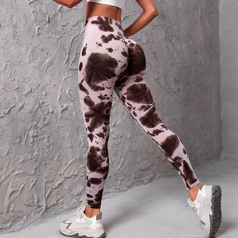 Gutashye Tie Dye legginsy sportowe damskie siłownia joga bezszwowe spodnie odzież sportowa ubrania rozciągliwe biodra legginsy Fitness odzież