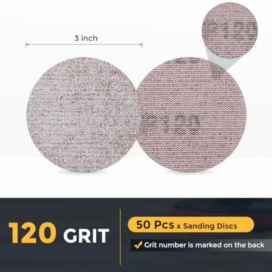 3 Inch Mesh Sanding Disc, pcs 120 Grit Dust Free Drywall Sandpaper Hook and Loop Sander Pads for Drywall Putty Floor