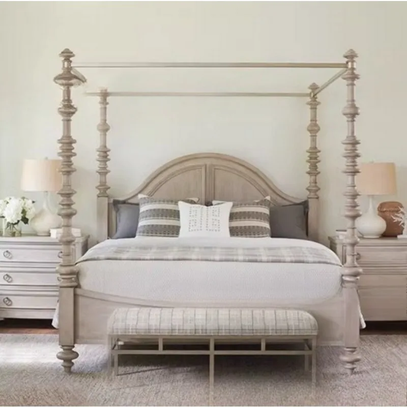 Solid wood bed 1.8m double bed storage European master bedroom queen bed