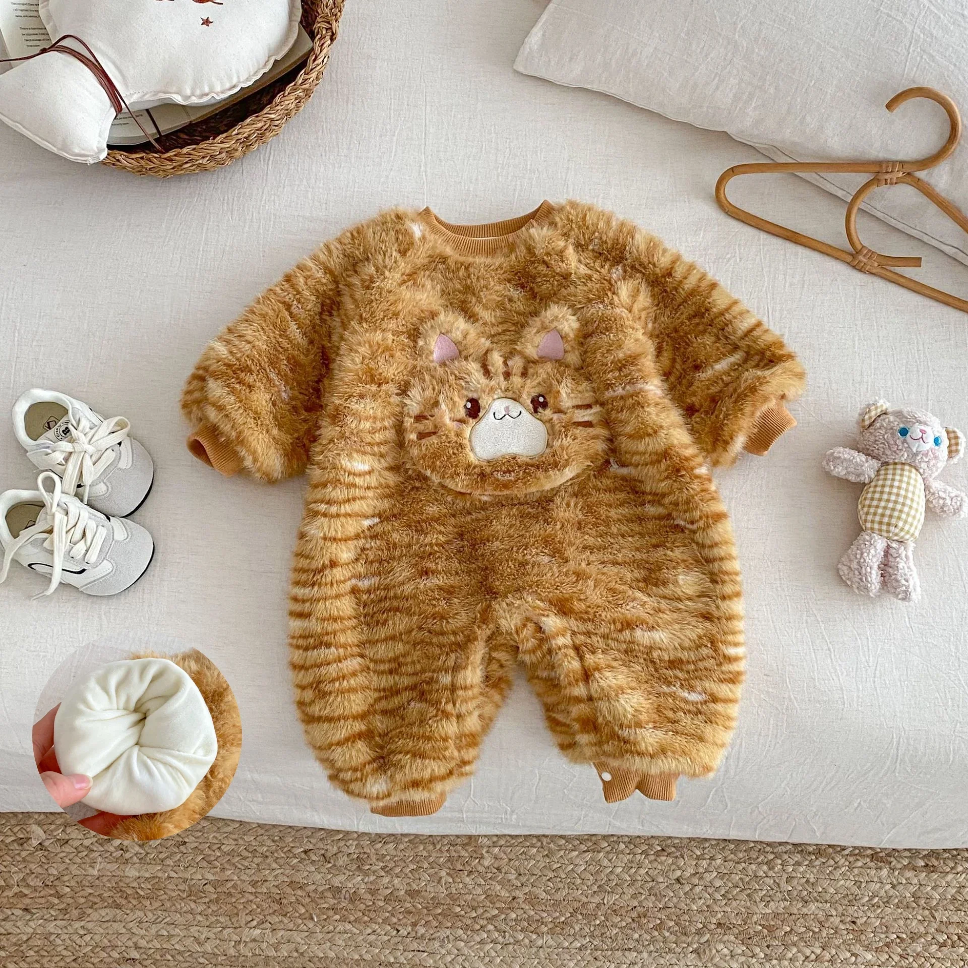 

2025 Newborn Cat Plush Romper Padded Fleece Lined Bodysuit 0-2Y Unisex Baby Winter Clothes Cute 3D Cat Warm Skin-Friendly Onesie