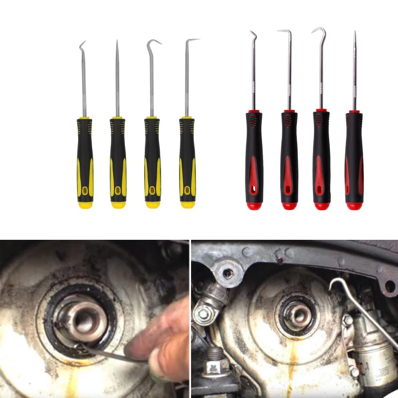 4Pcs Car Oil Seal Gasket Screwdrivers Puller Remover Auto Pick Hooks Durable Tools Short Kit O-Ring Seal Puller Auto Accessories