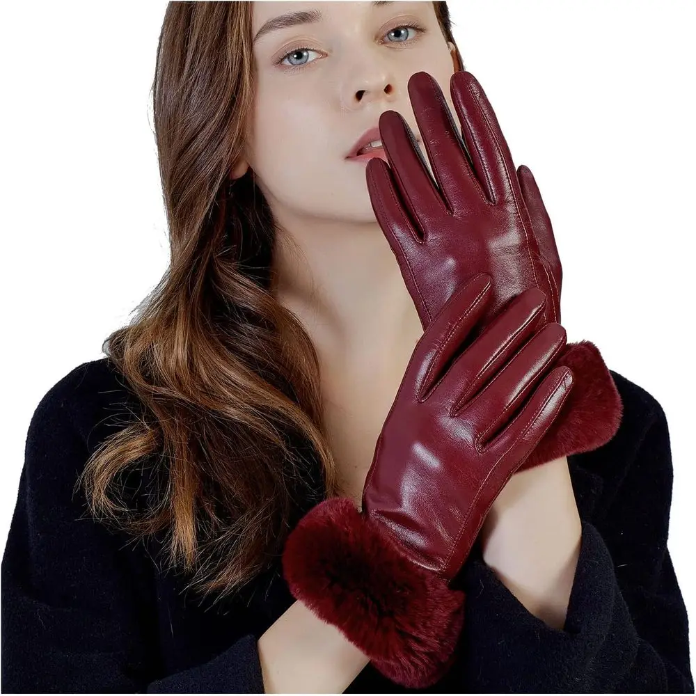 قفازات نسائية من جلد فرو الأرنب مع شاشة تعمل باللمس للقيادة الشتوية متعددة الألوان #2