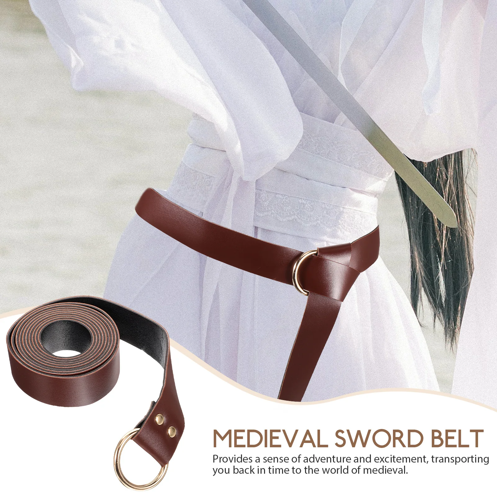 

Sword Belt Medieval 240cm Brown Adjustable Retro Plaque for Men Saber Holder Performing Accessory Vintage Costume Renaissance