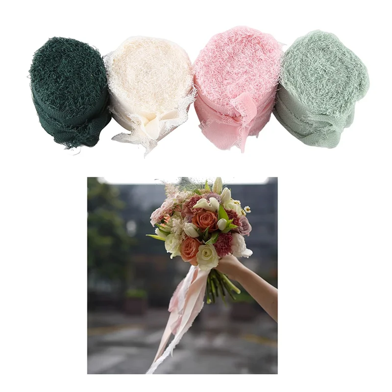 4 Rolls 4Cm X 4.5M Satin Ribbon Wide Ribbon Chiffon Ribbon For Wedding Crafts Gift Decorating-B09B