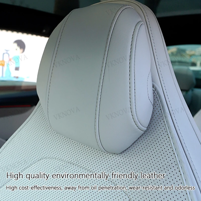 For Tesla Model YL 2026Nappa Leather Seat Cushion Ventilation Comfortable,  Full Surround Invisible Headrest Set Head Pillowcase
