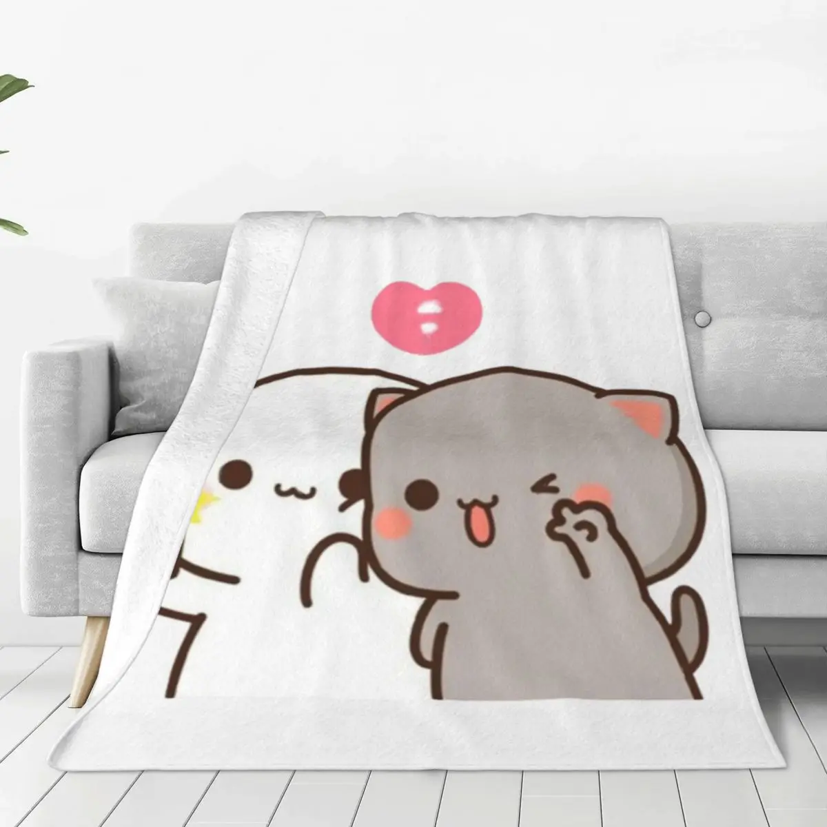 Mochi Milk Blanket Baby Cat Love Camping Flannel Throw Blanket Super Warm Couch Bed Design Bedspread Birthday Gift